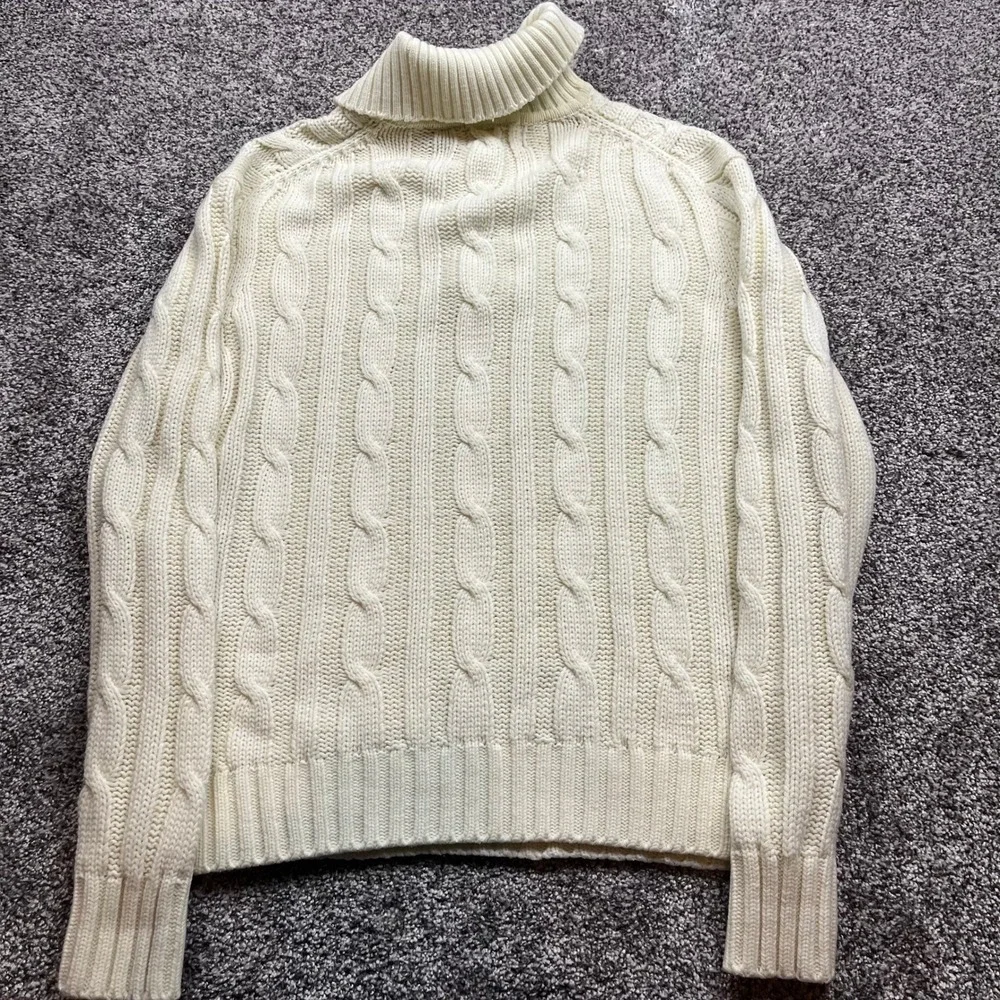vintage sweater Fruit of the Loom Sweater Mens Medium Cream Cable Knit Shawl 80s